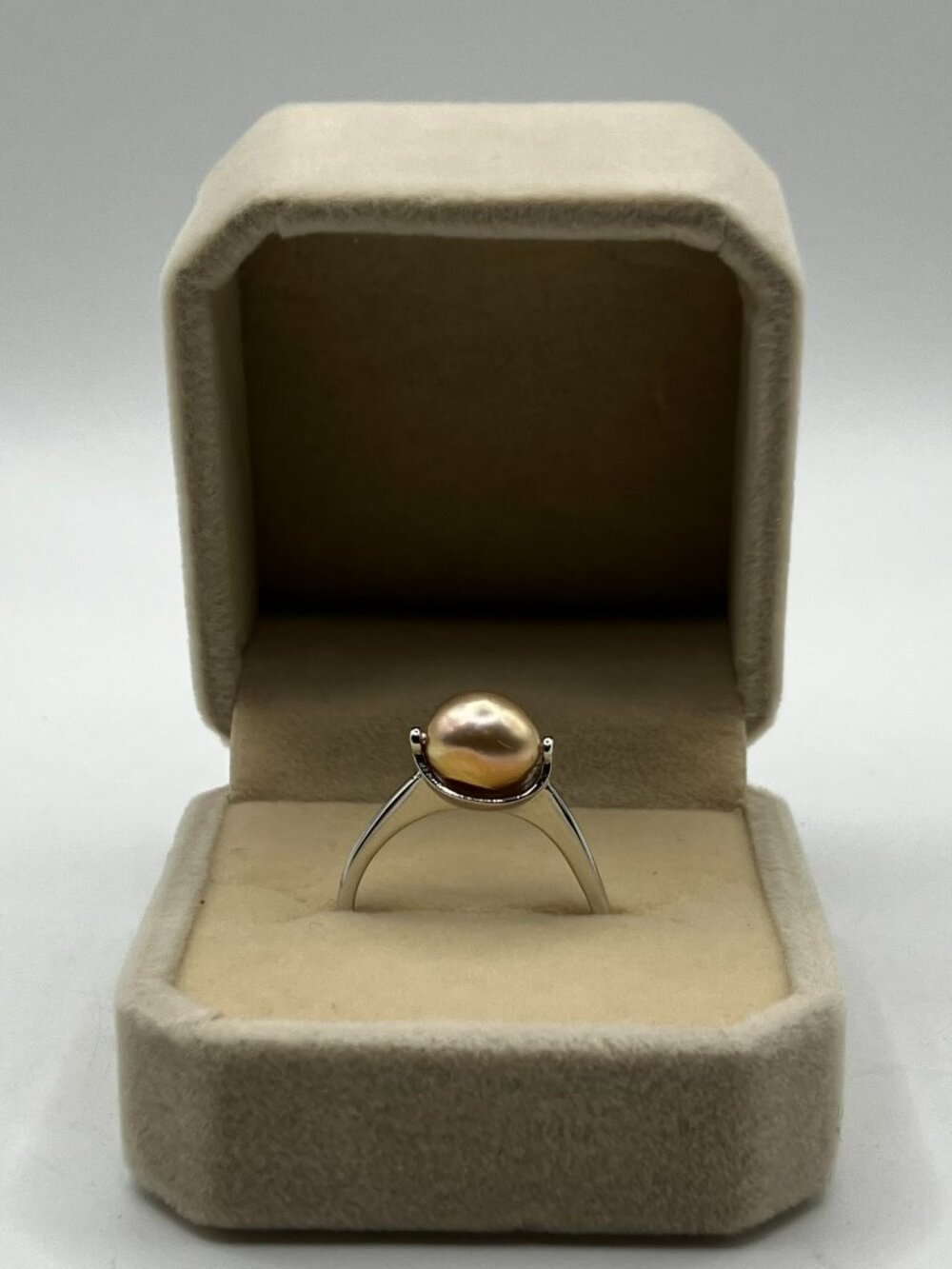 .925 925 Sterling Silver Ring Genuine Freshwater Peach Pearl Adjustable NEW